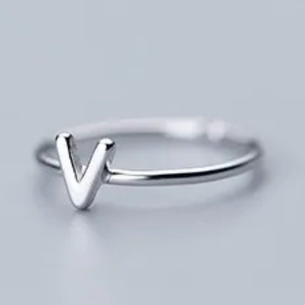 925 Sterling Silver Adjustable Stackable Initial Ring, Os - V